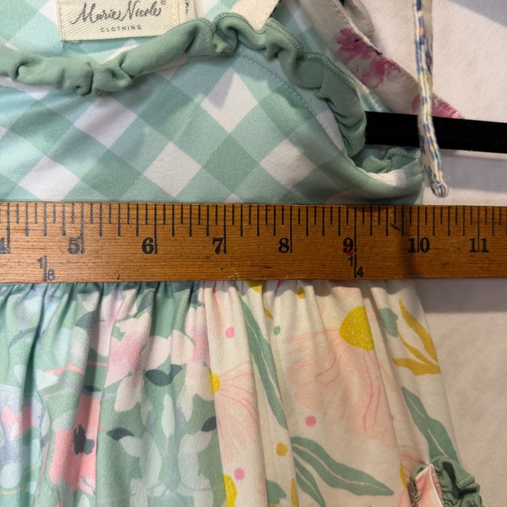 Marie Nicole Girls 6-12 months Plaid Floral Green Cream Pink Adjustable Dress - Picture 6 of 6
